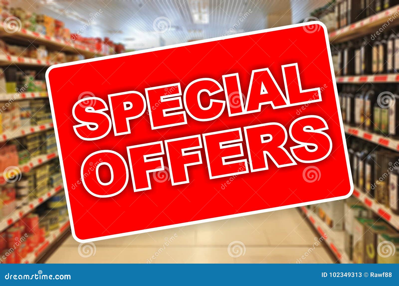 special offers red label on an abstract supermarket background