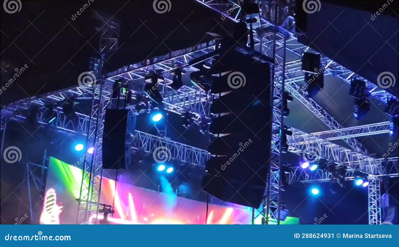 Special Stage Lighting Equipment, Various Strobe Lights with Multicolored Rays on the Background