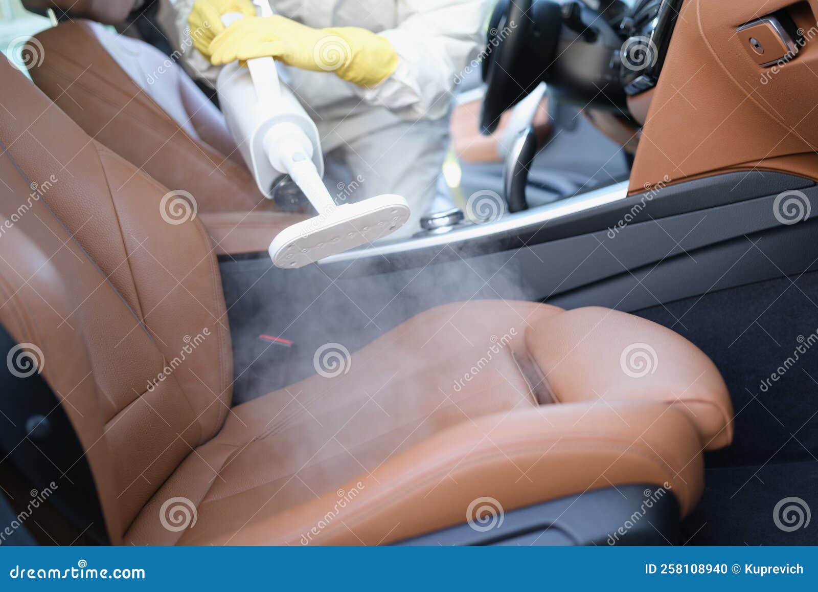 A Specialist Cleans a Car Interior with a Steam Cleaner Stock Photo - Image  of service, dust: 258108940