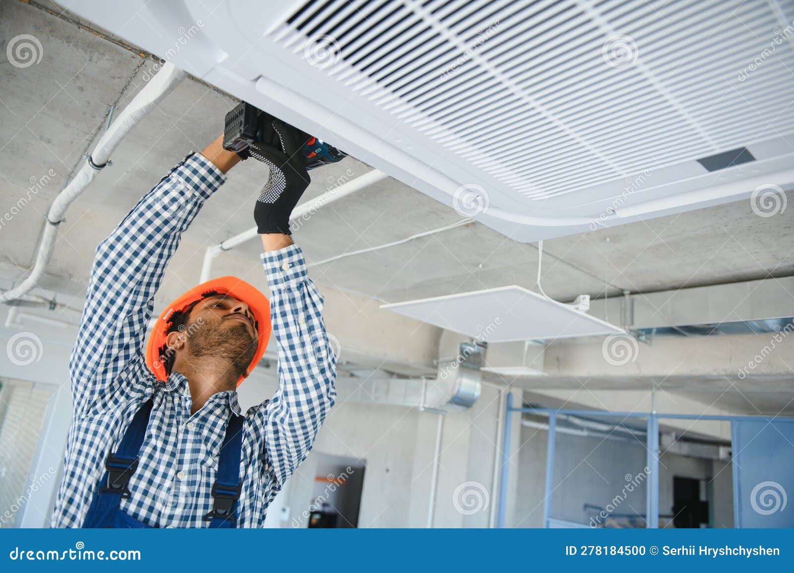 Specialist Cleans and Repairs the Wall Air Conditioner Stock Photo Image of electrician
