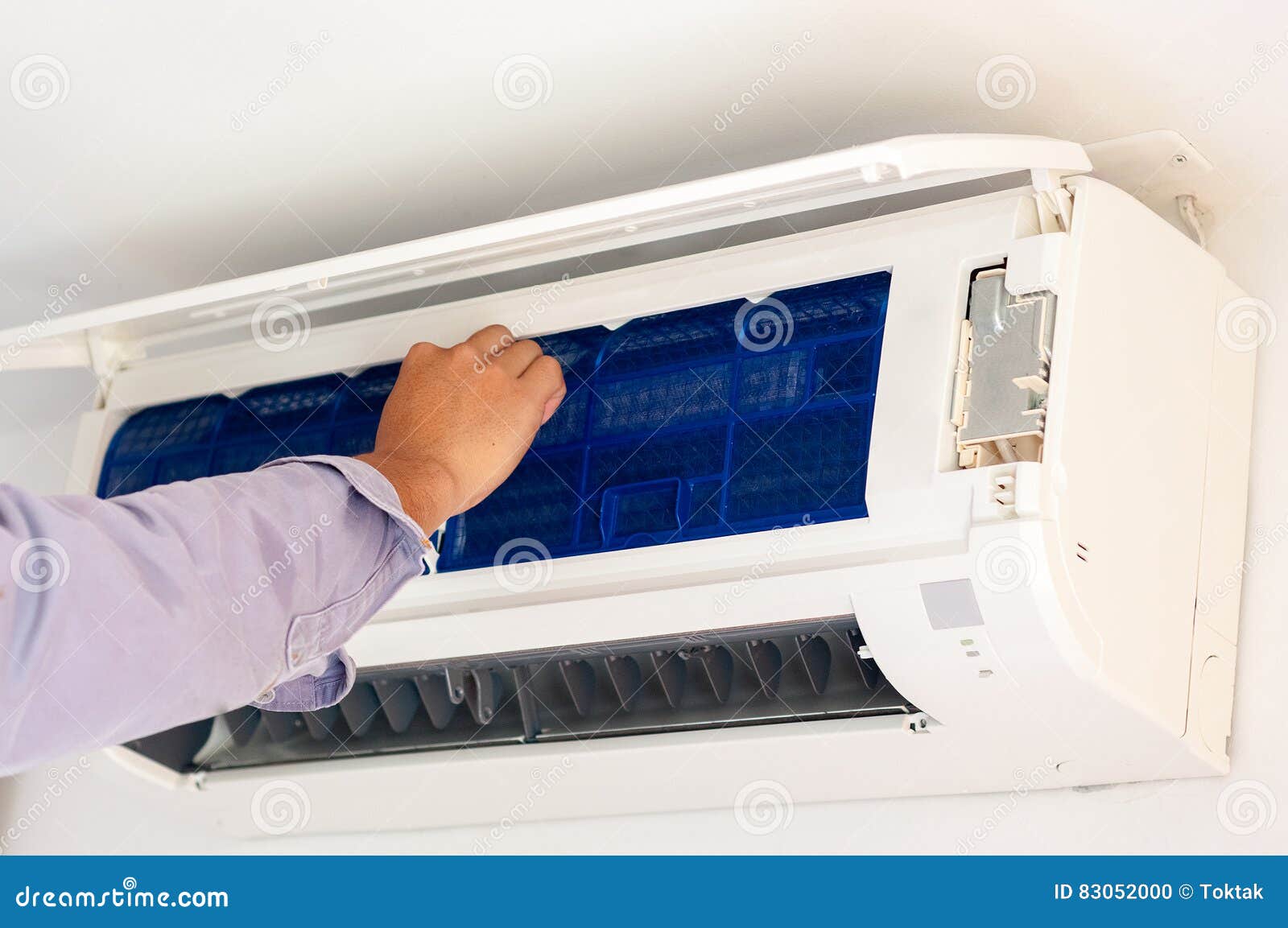 Specialist Cleans and Repairs the Wall Air Conditioner Stock Photo Image of electricity, wall