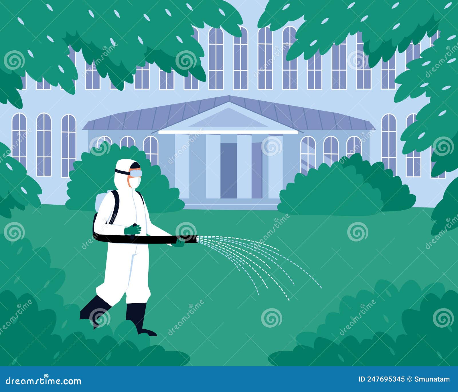 The Specialist Sprays the Grass Cover with a Solution from Ticks Stock