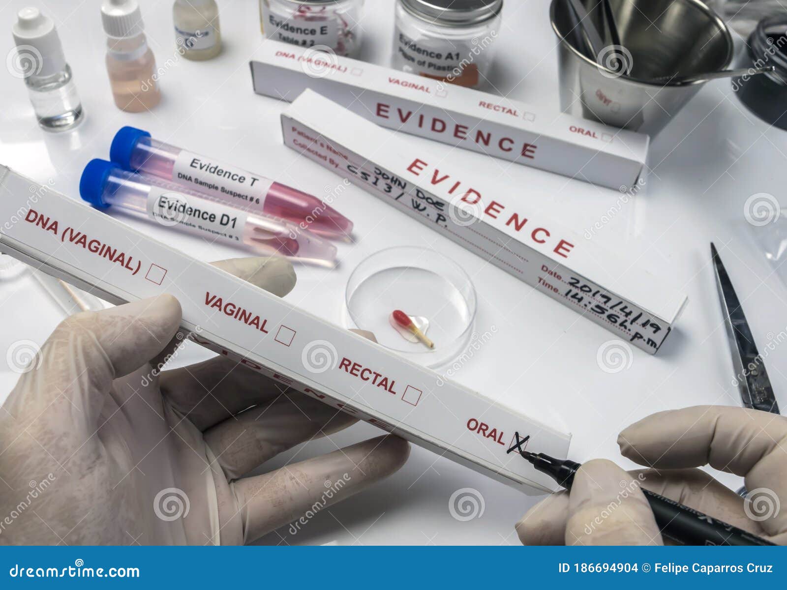 specialized criminal police check box for oral dna evidence in an evidence box