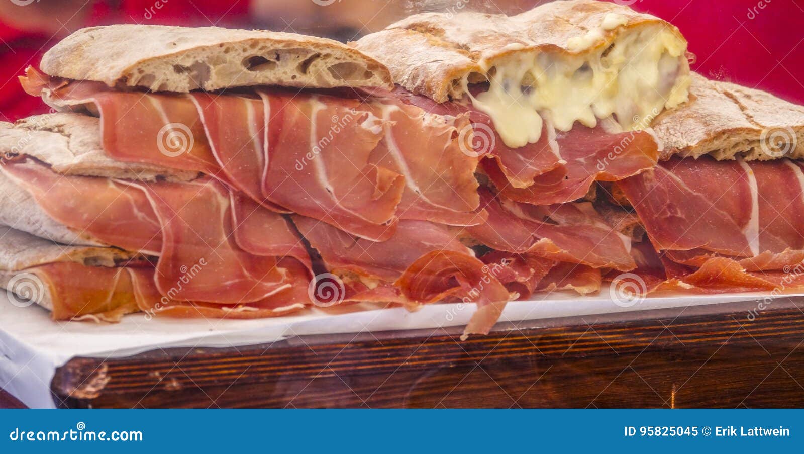 A Specialty in Portugal Bread with Ham and Melted Cheese Stock Image