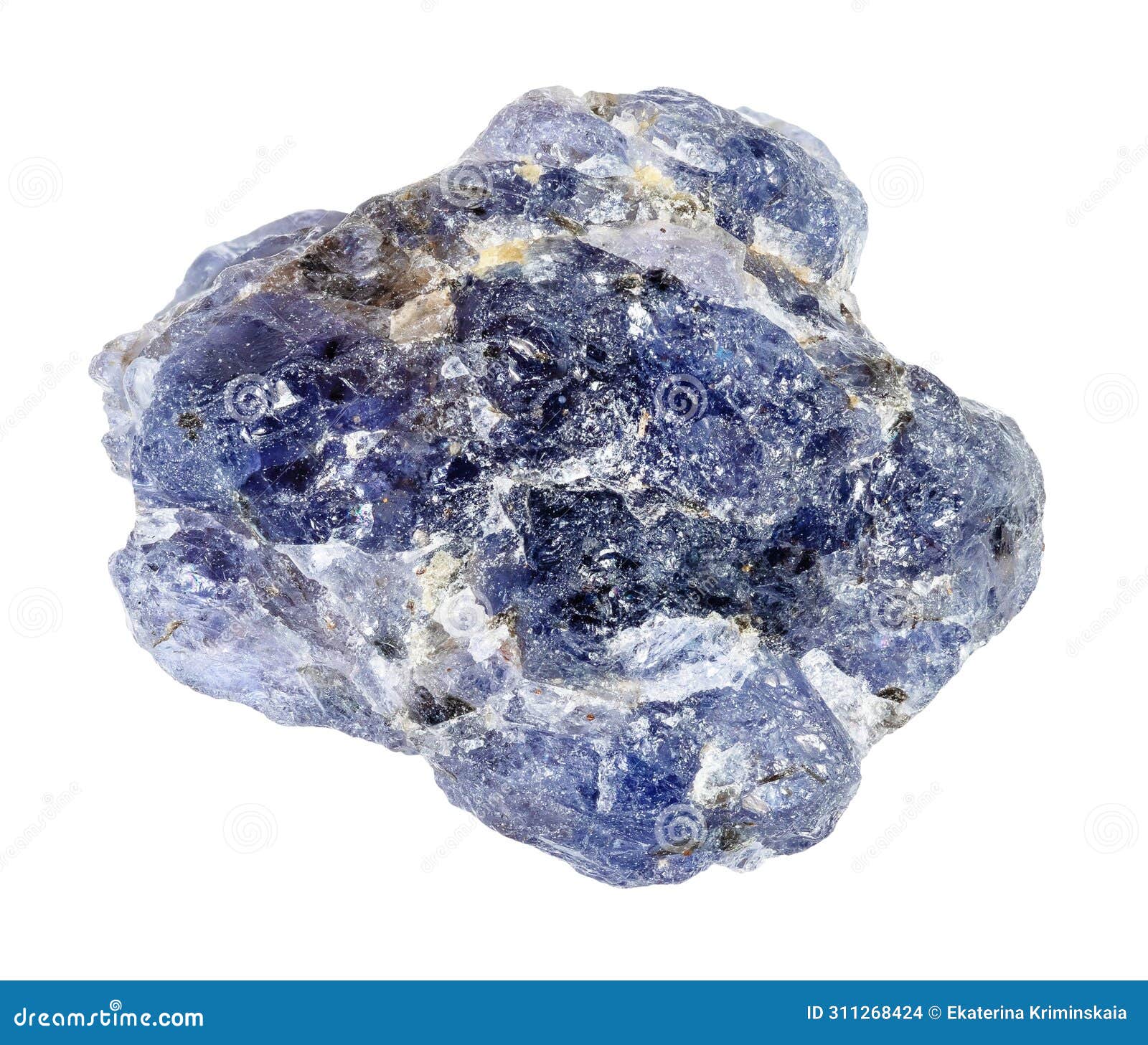 specimen of natural raw cordierite gemstone cutout