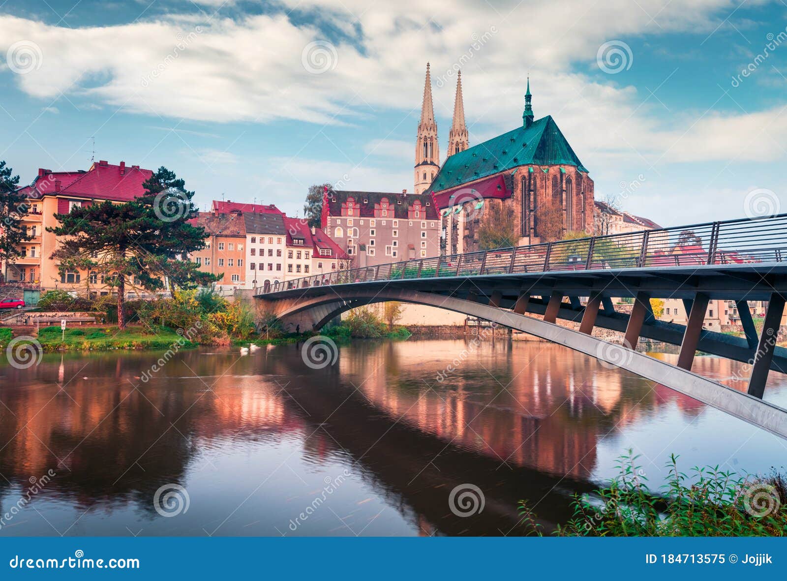 spectacular morning view of st peter and paulÃ¢â¬â¢s church, on the polish border. colorful autumn cityscape of gorlitz, eastern