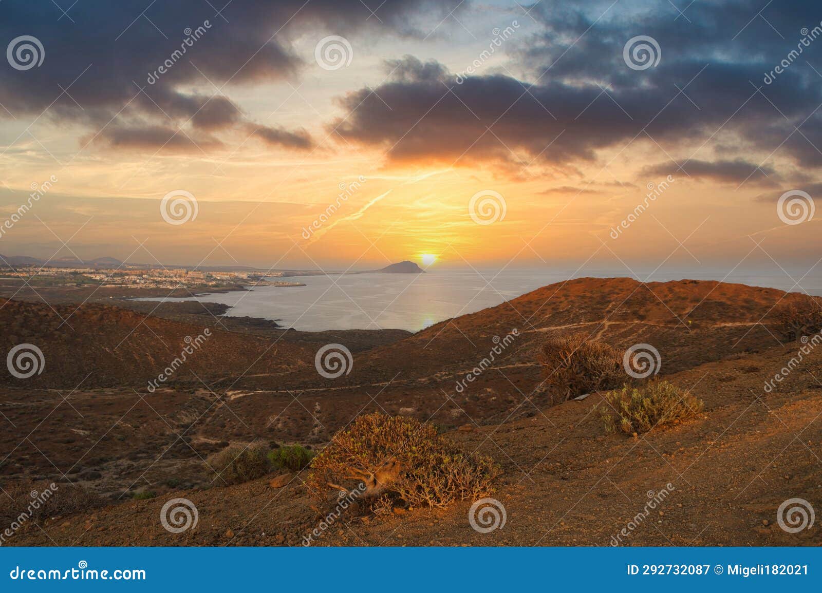 spectacular sunrise from yellow mountain (montaÃ±a amarilla) in tenerife.