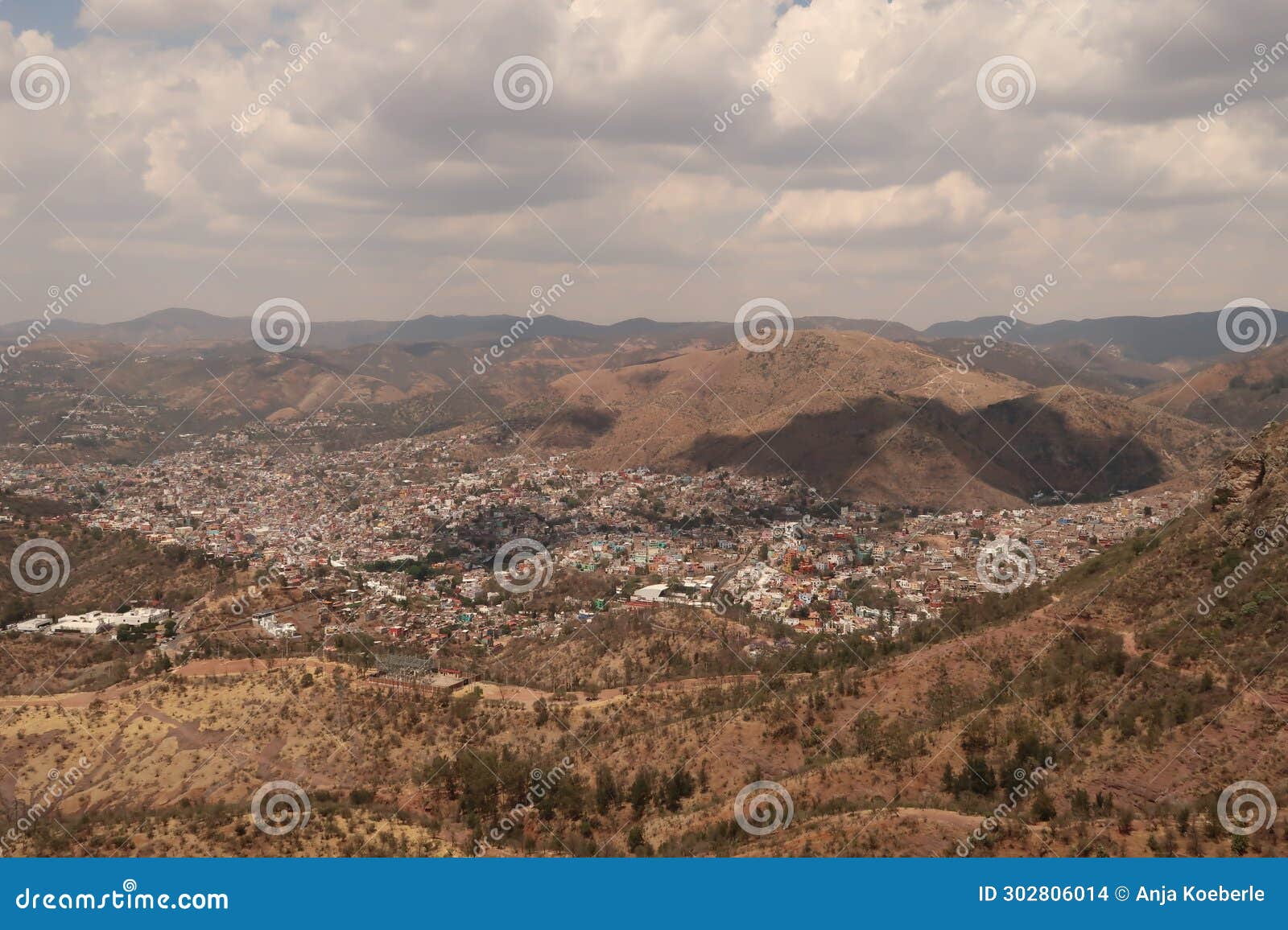 spectacular view from the cerro de la bufa hiking area onto guanajuato, mexico
