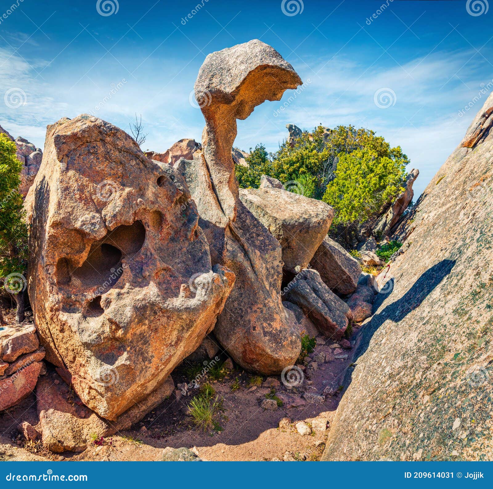 spectacular view of rock of the bear. bright morning scene of sardinia island, capo d`orso, province of olbia-tempio, italy, euro