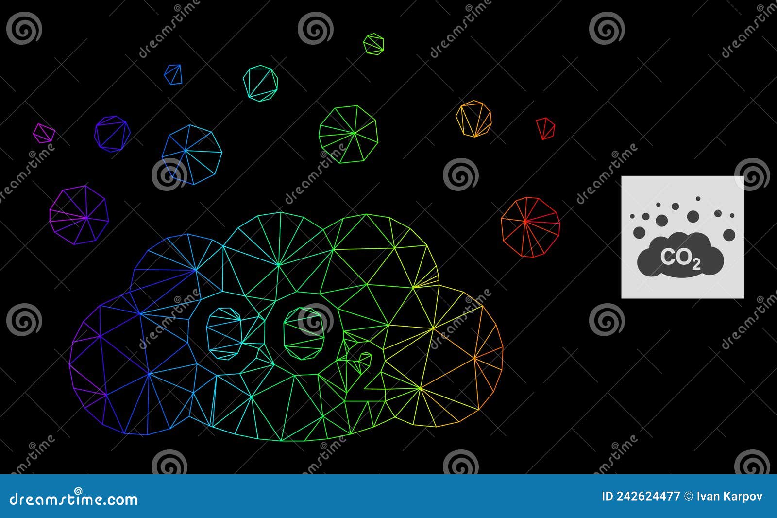 spectral gradiented polygonal net co2 gas emission icon