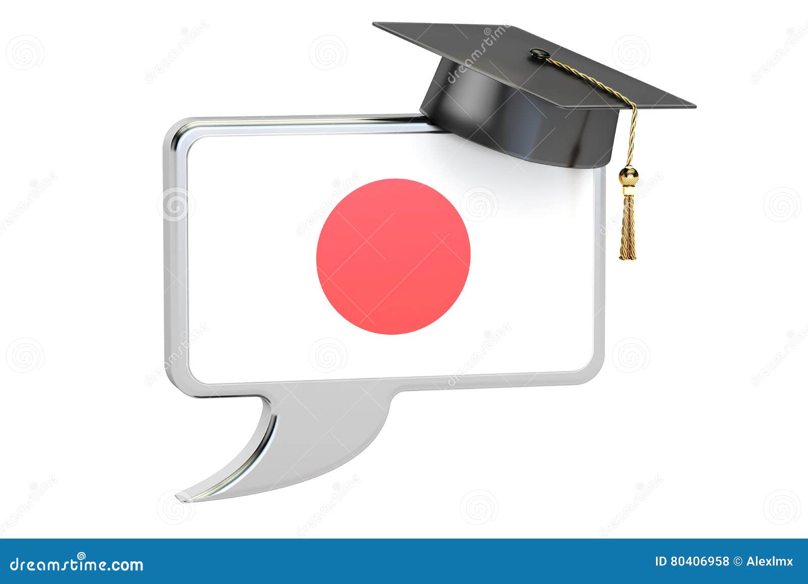 Speech Bubble with Japanese Flag, Learning Concept. 3D Rendering Stock