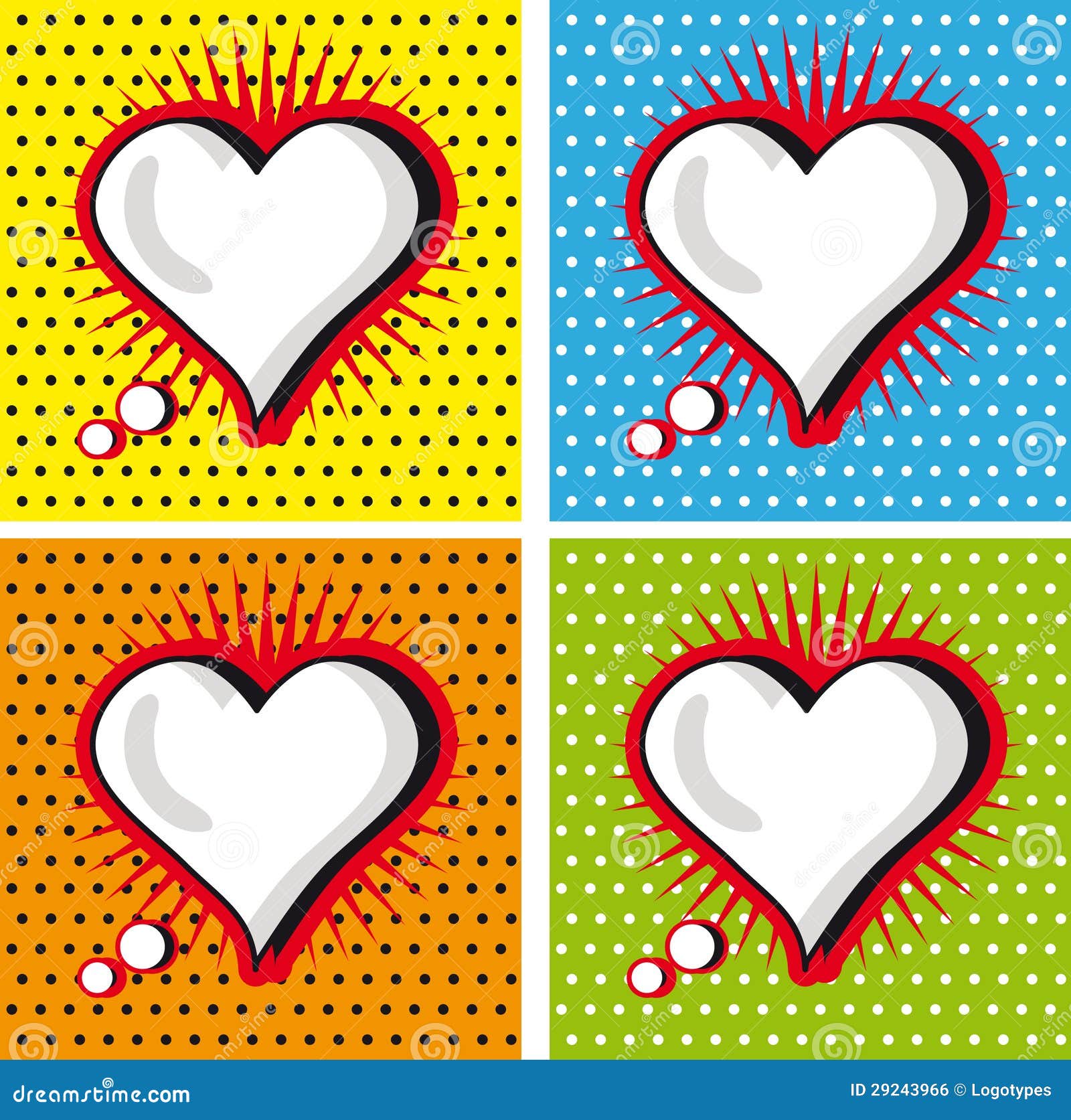 Speech Bubble Love Heart in Pop-Art Style Cards Set Stock Illustration ...