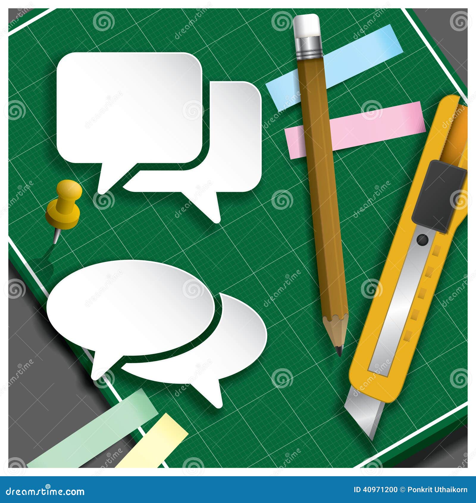 Speech Bubble Paper Cut with Pencil and Cutter on Self Healing C Stock