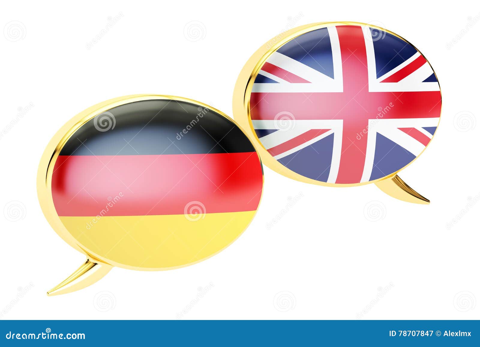 Speech Bubbles, EnglishGerman Conversation Concept. 3D Rendering Stock