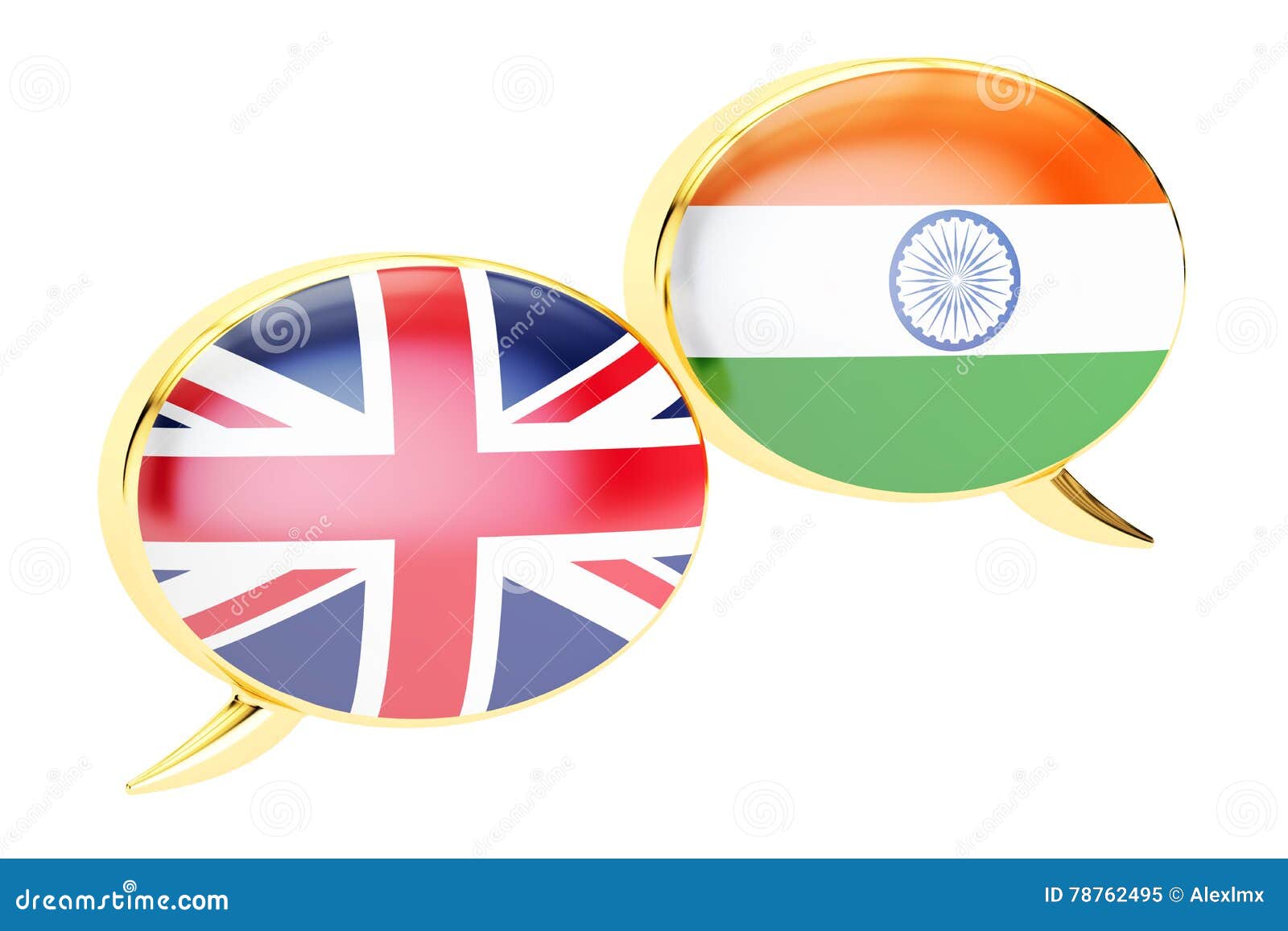 Speech Bubbles, EnglishIndian Conversation Concept. 3D Rendering Stock