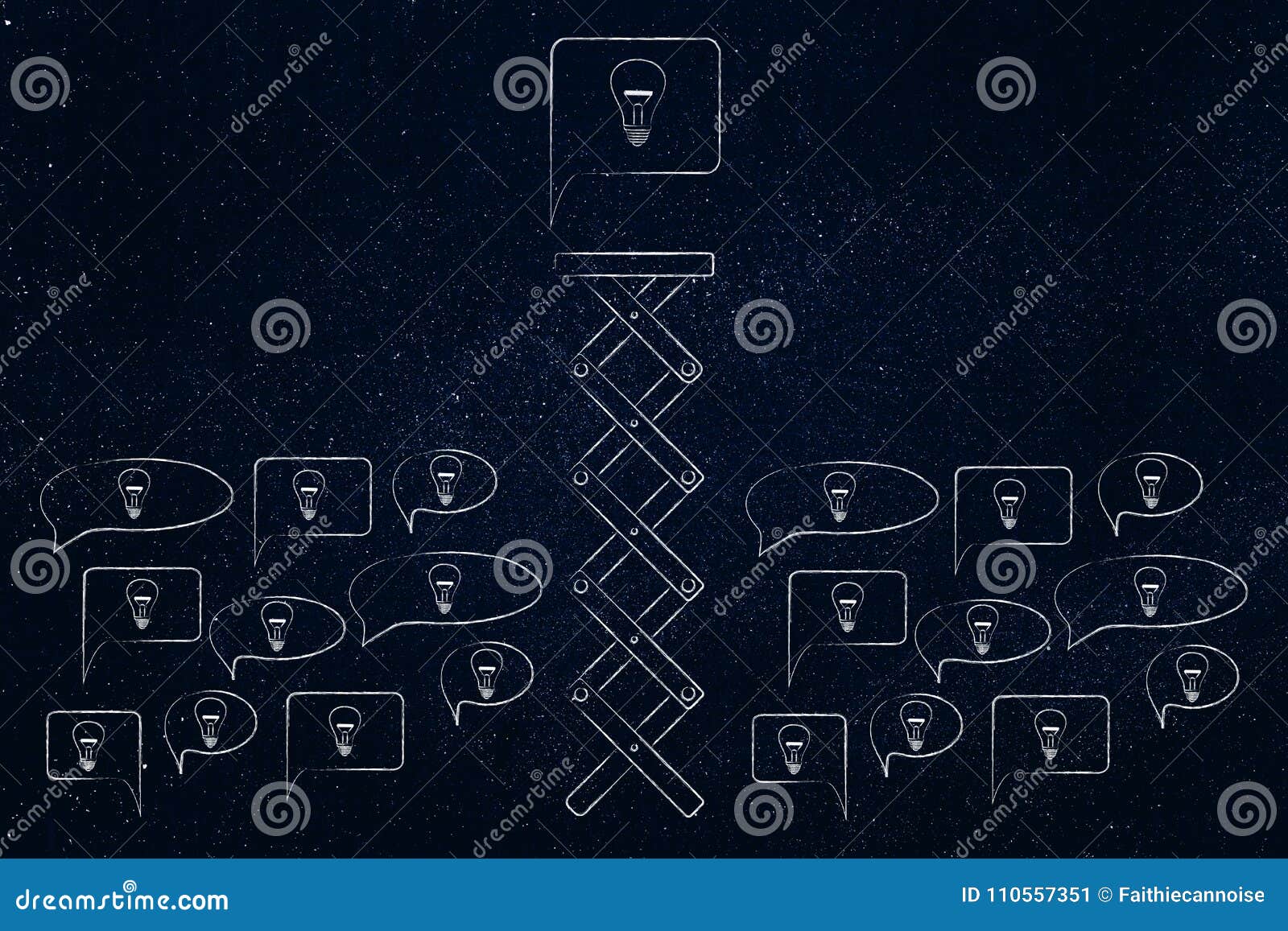 Speech Bubbles with Light Bulbs and One of Them Popping Up on a Stock