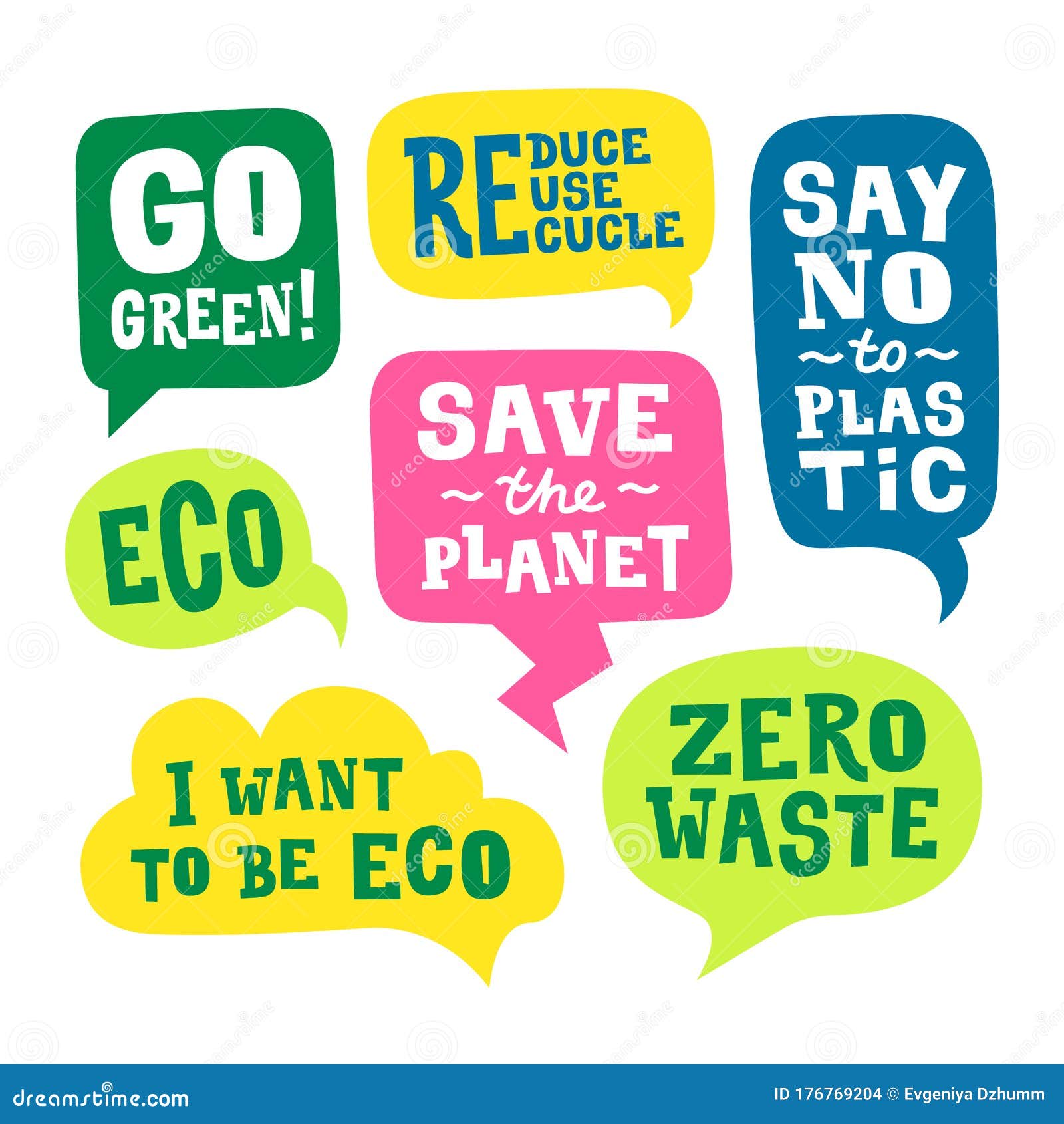 Speech Bubbles Set with Quotes about the Environment. Ecological