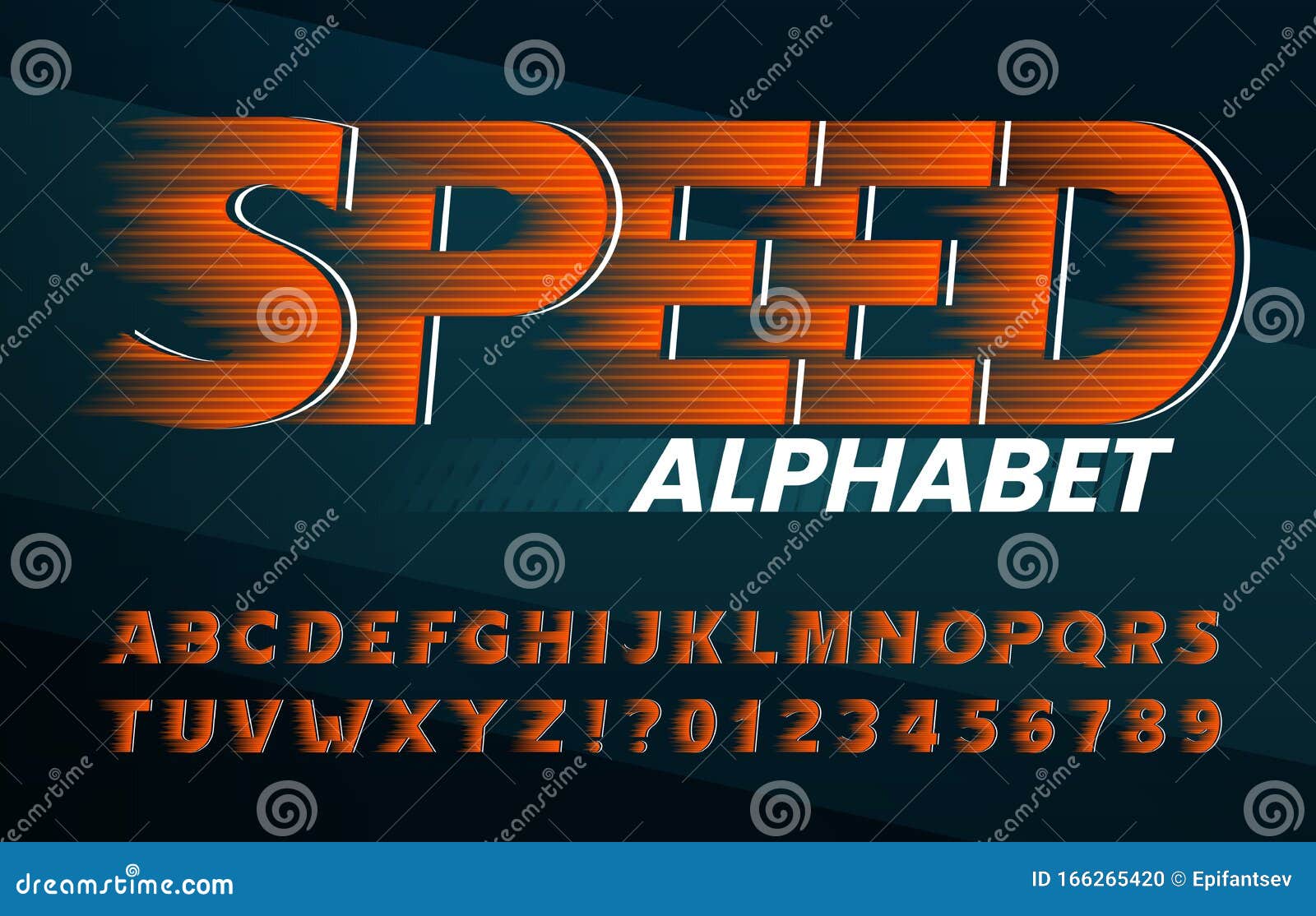 Speed Alphabet Font. High Speed Effect Letters And Numbers. Stock