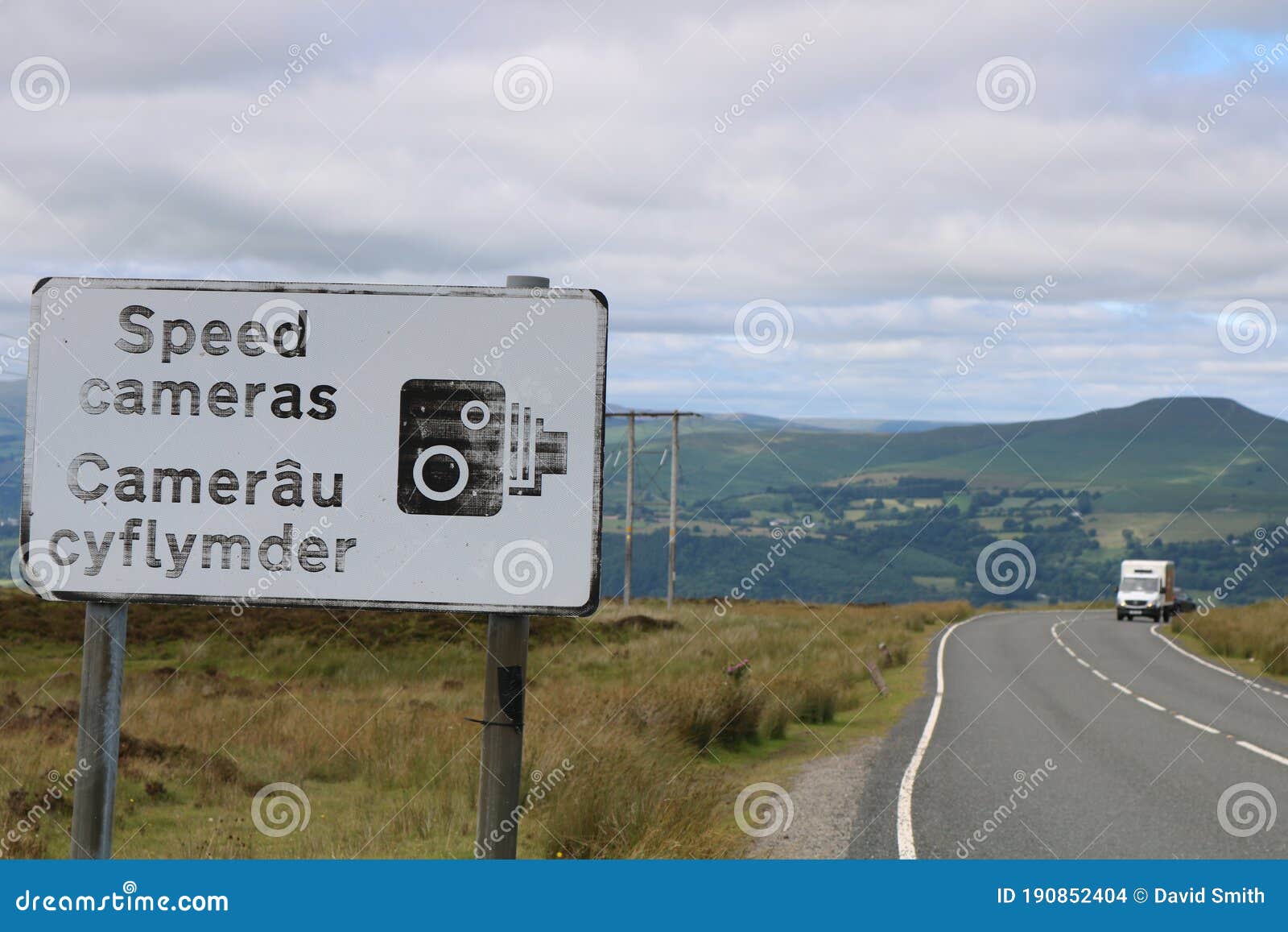 speed camera sign on mountain road over blanavon mountain in south wales valleys