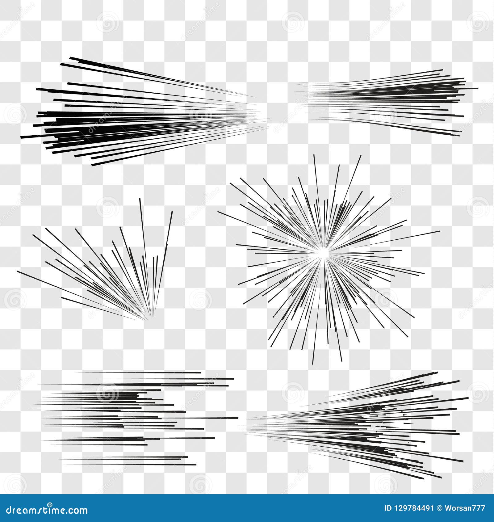 Speed Lines Set. Motion Effect For Your Design. Black Comic Lines On A