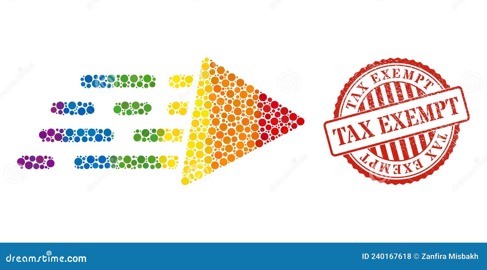 grunge tax exempt seal and rainbow speed collage icon of round dots