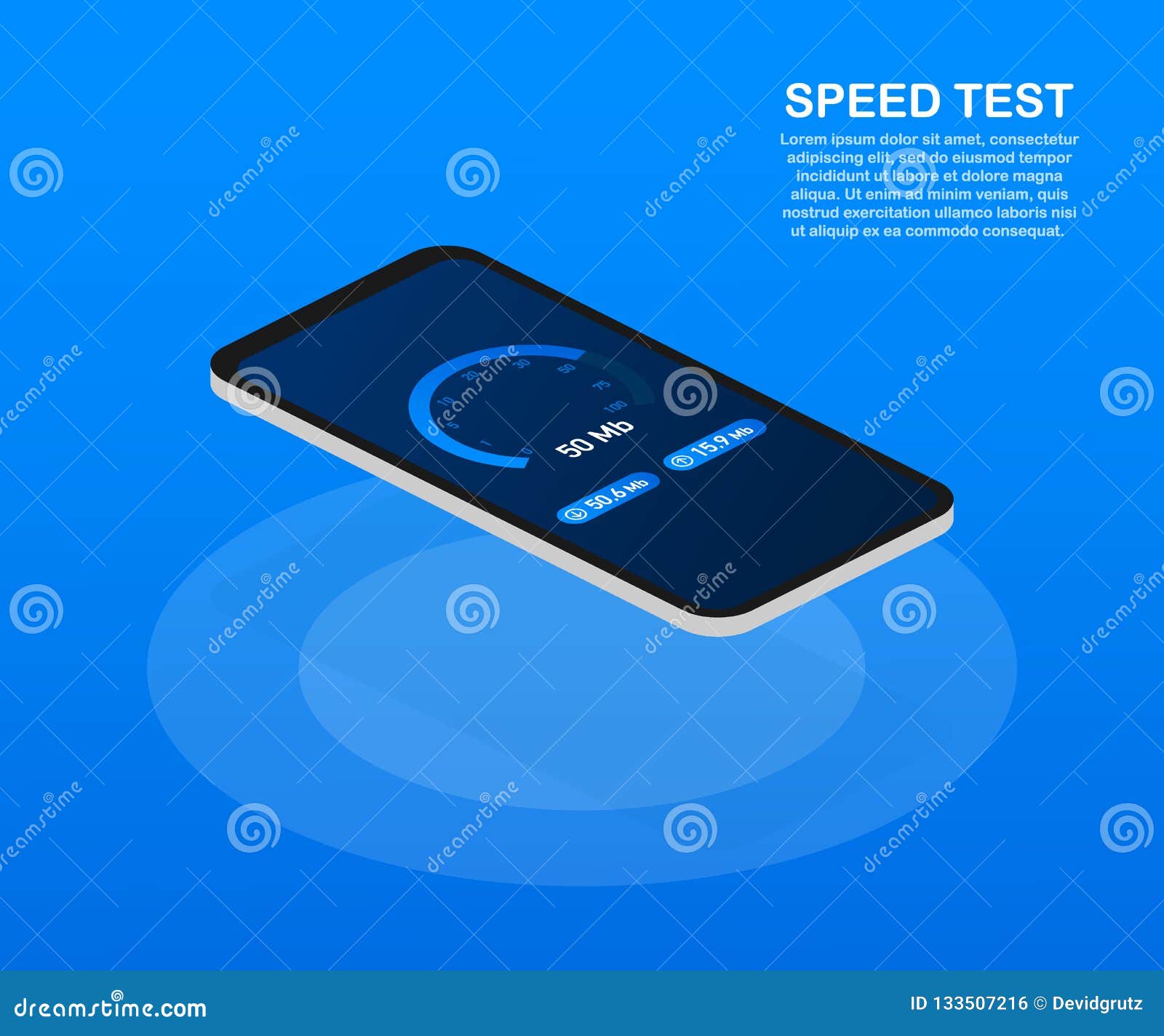 Speed Test on Smartphone. Speedometer Speed 100 Mb. site