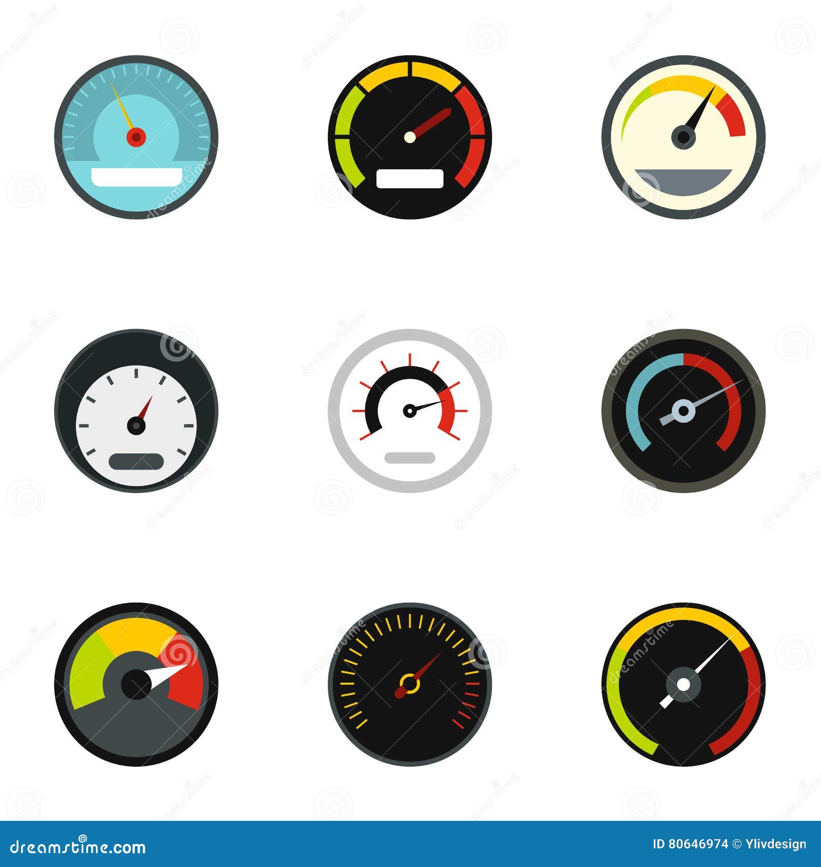 Speedometer Icons Set, Flat Style Stock Vector Illustration of performance, drive 80646974