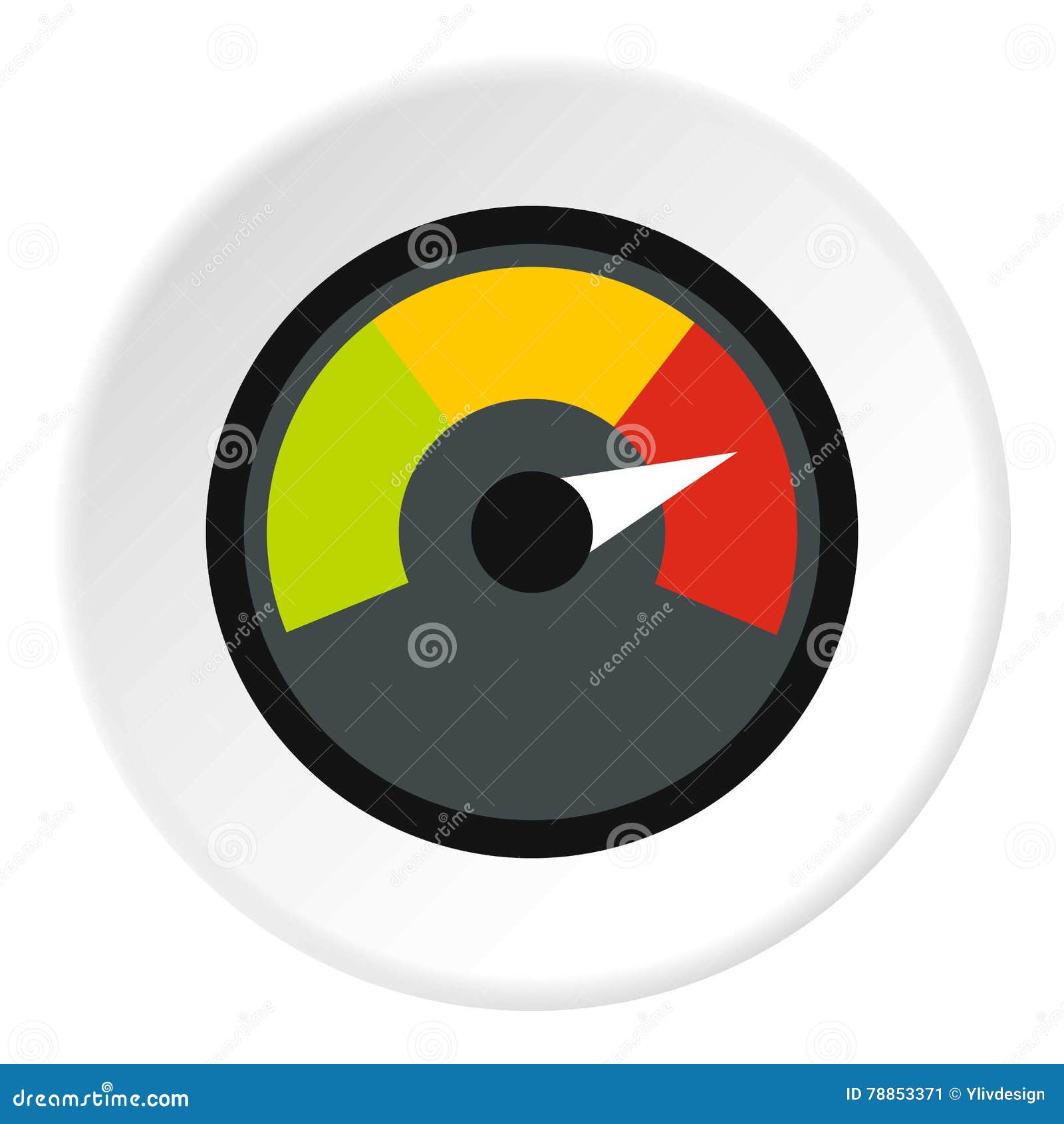 Speedometer at Maximum Speed Icon, Flat Style Stock Vector