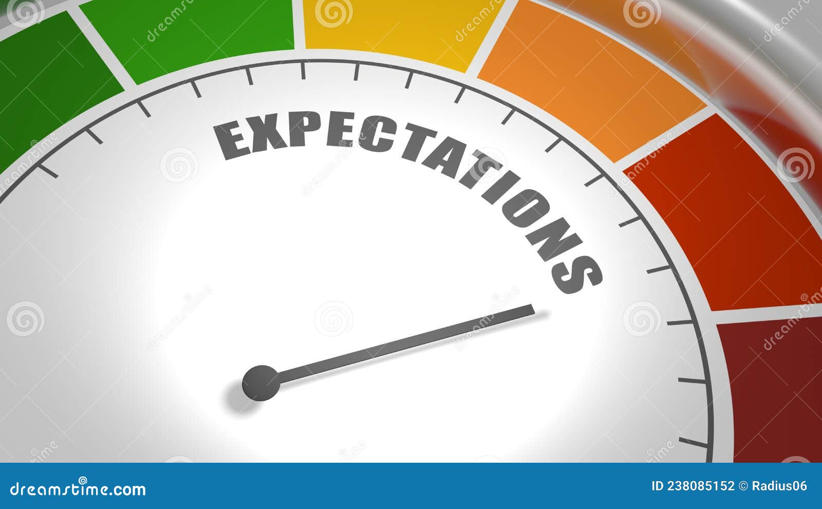 expectations measuring device with arrow and scale. 3d render