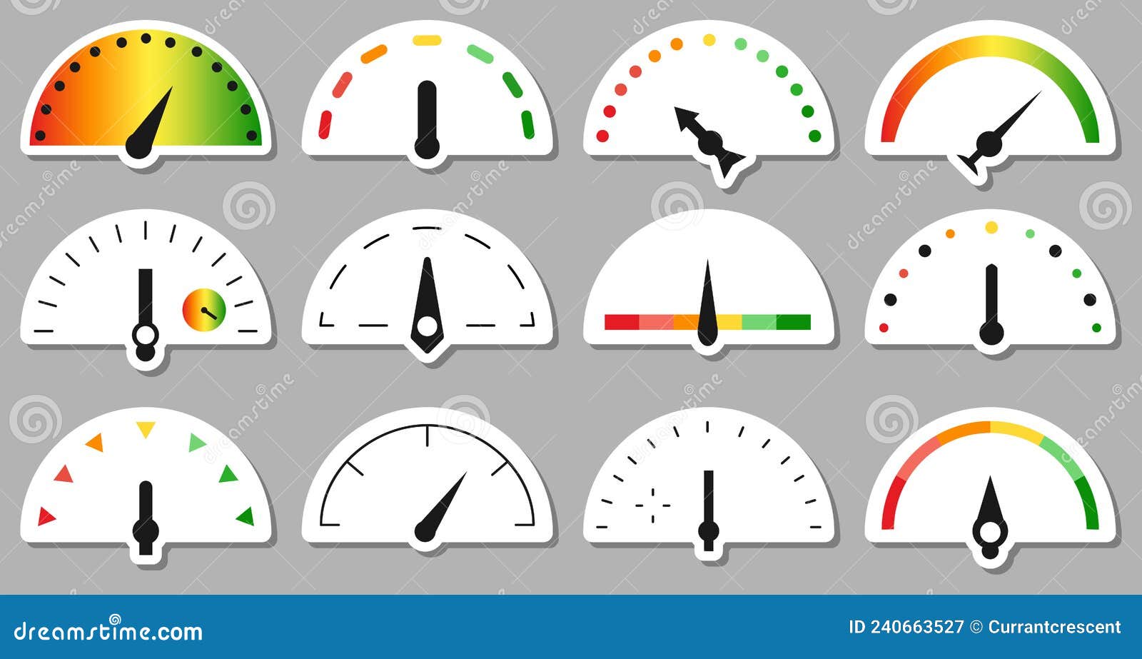 Speedometr Rating with Different Shapes of Arrows Stock Vector