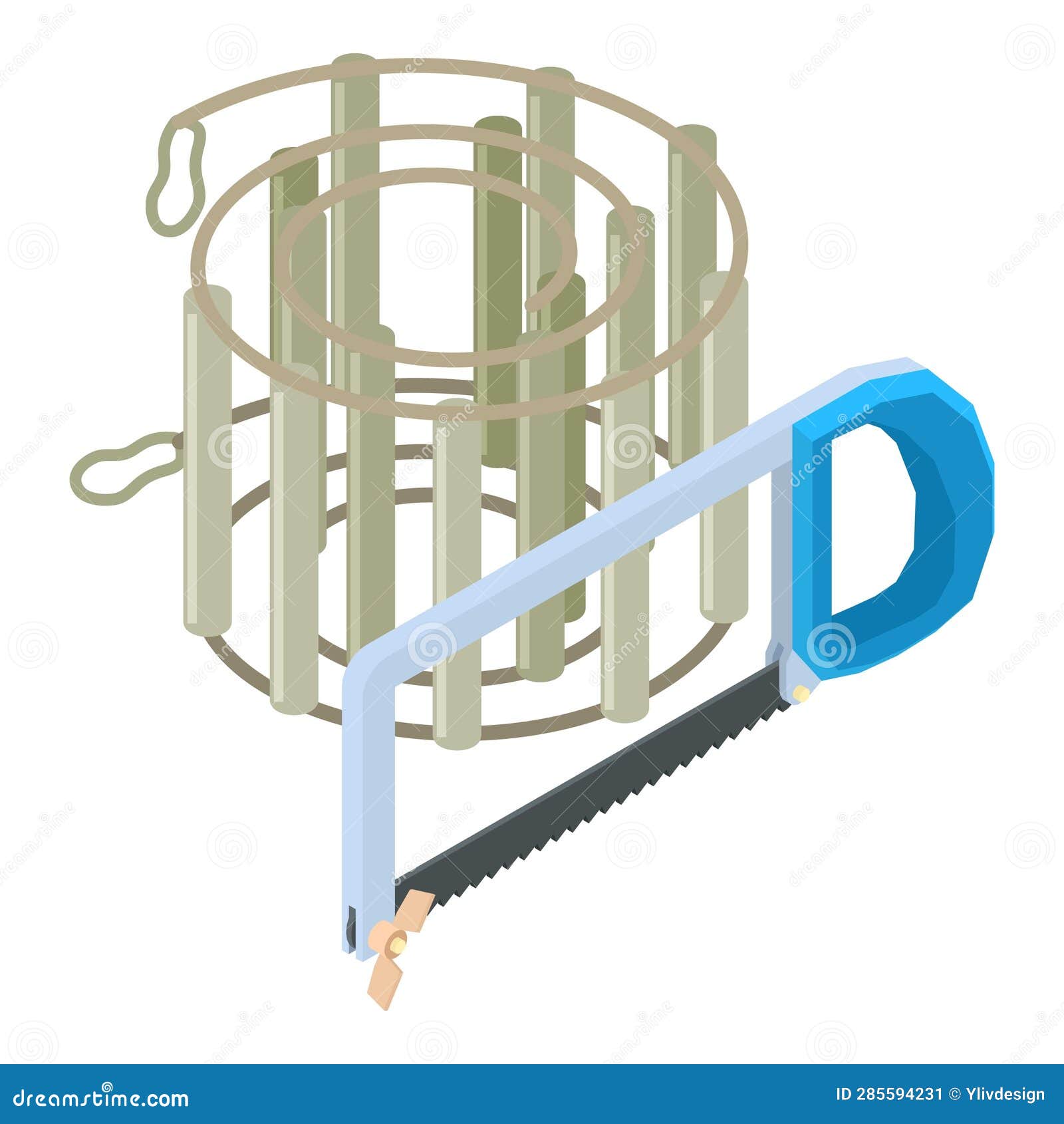 speleological tool icon isometric . iron caving ladder and hand hacksaw