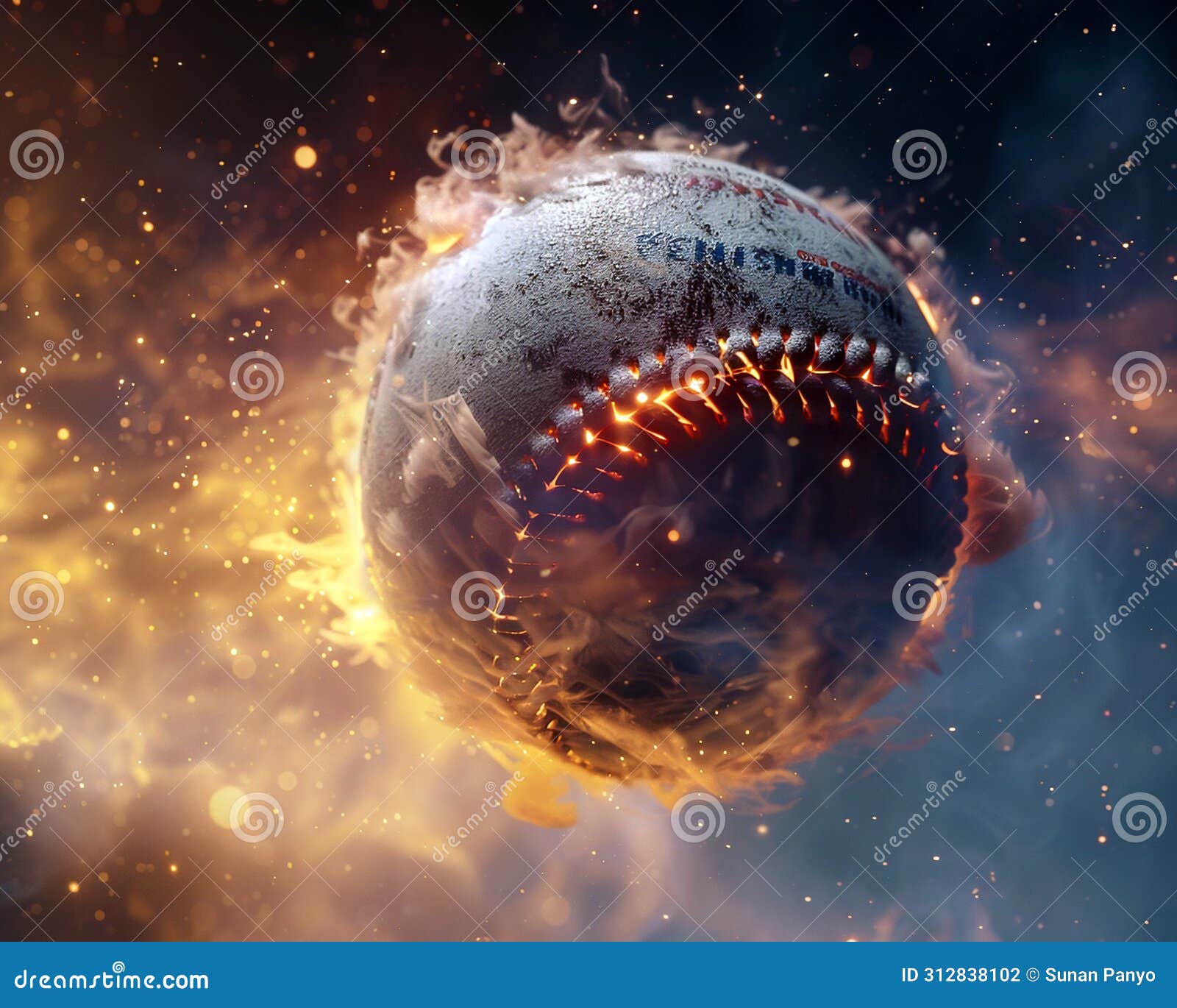 spellbound baseball transcending space, glowing core, close rear view, magical night, intense focus , professional color grading