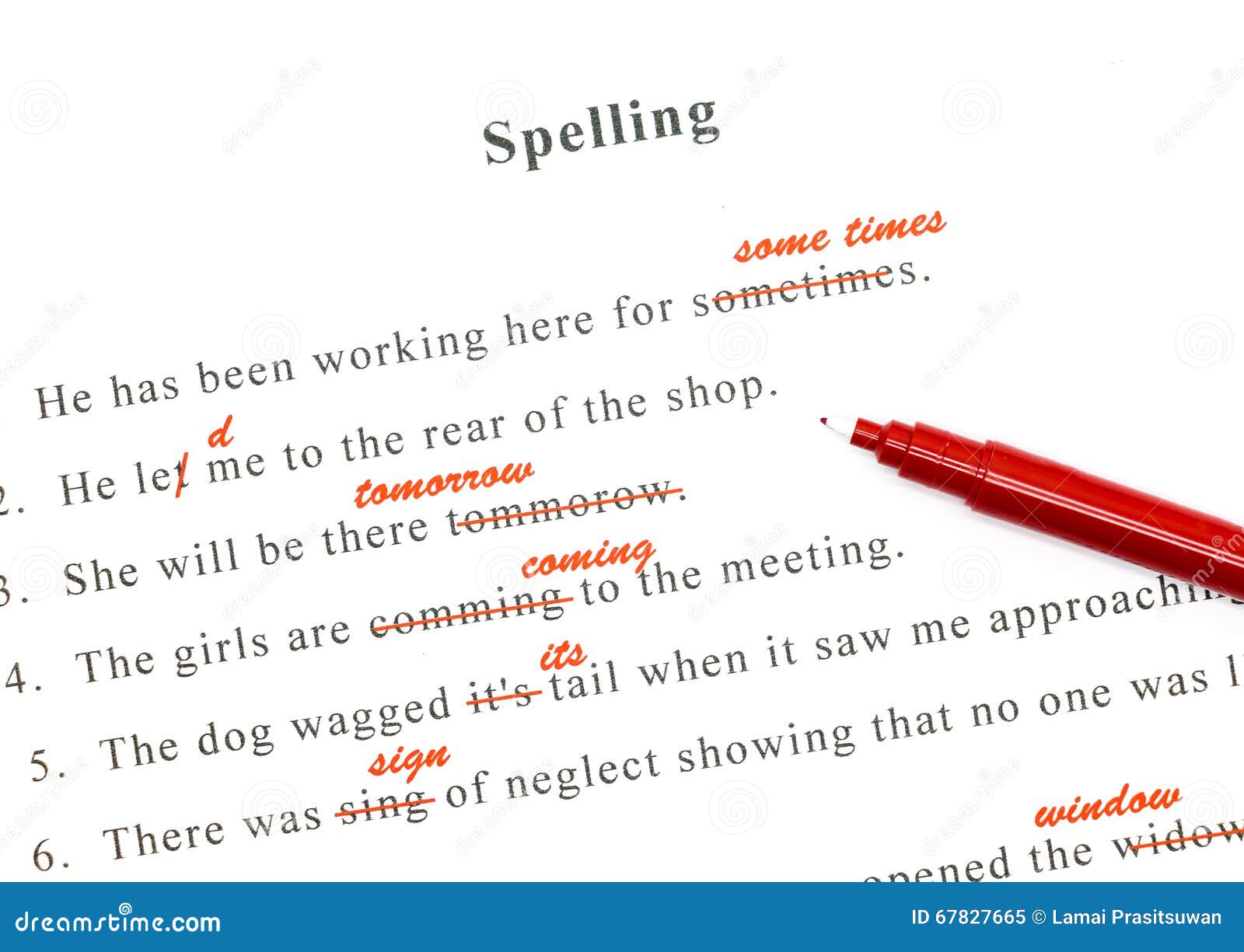 Spelling Check On English Sentences Stock Image - Image of english