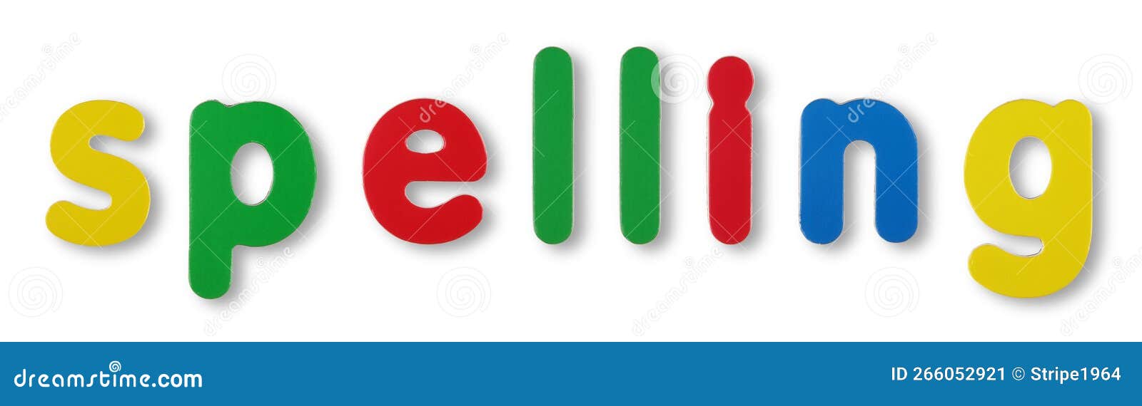 Spelling Coloured Magnetic Letters on White with Clipping Path Stock