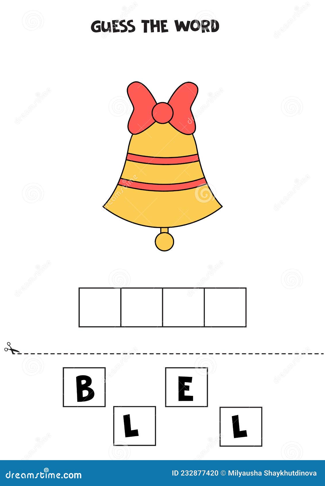 spelling game for kids. cartoon bell for christmas.