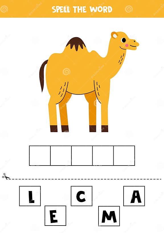 Spelling Game for Preschool Kids. Cute Cartoon Camel Stock Illustration