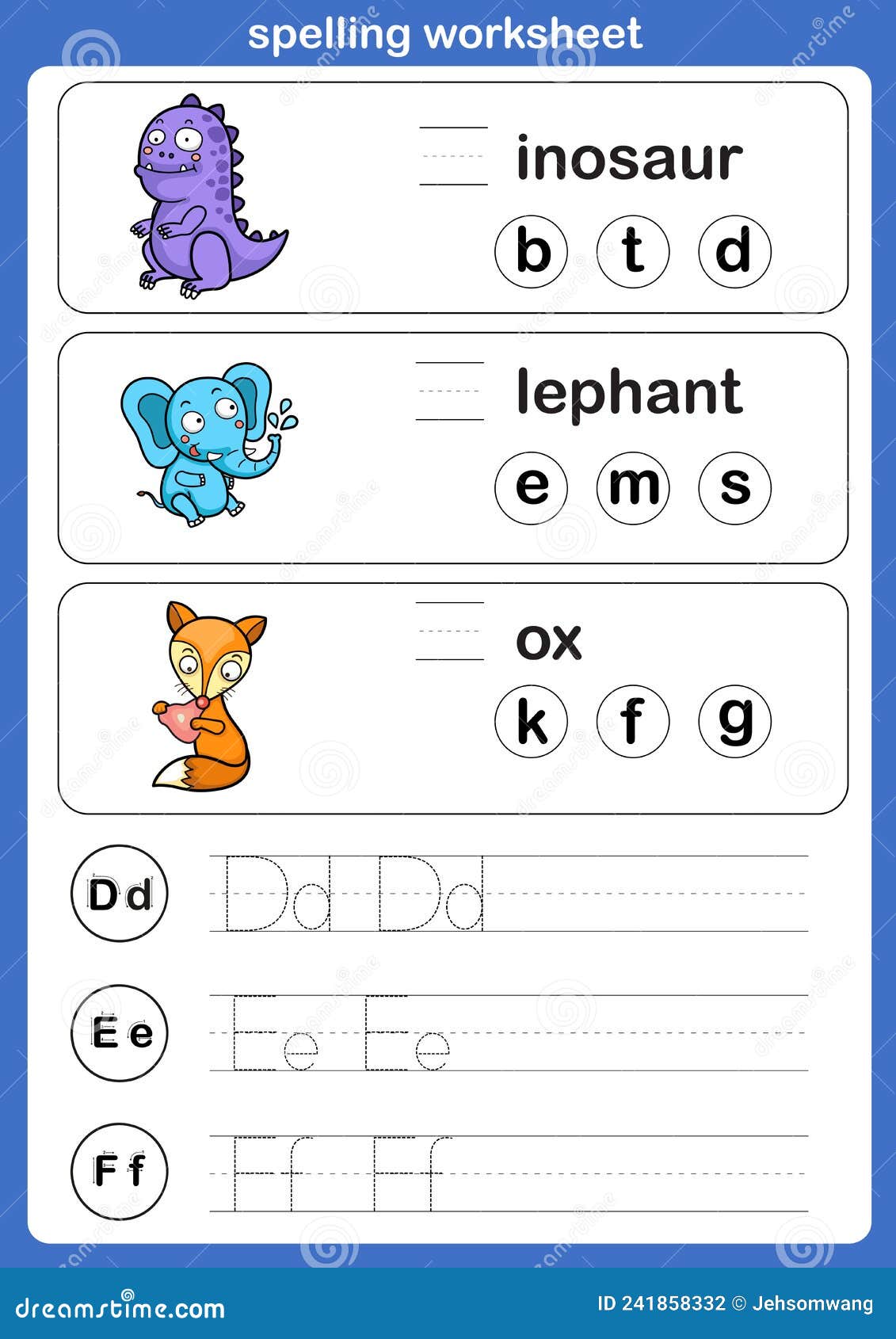 Spelling Worksheet , Exercise with Cartoon Vocabulary Illustration ...
