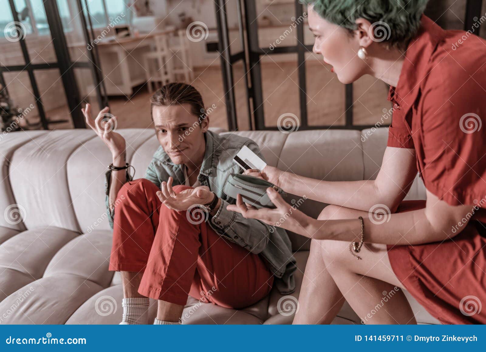 Husband Spending Too Much Money from Family Budget Stock Image - Image