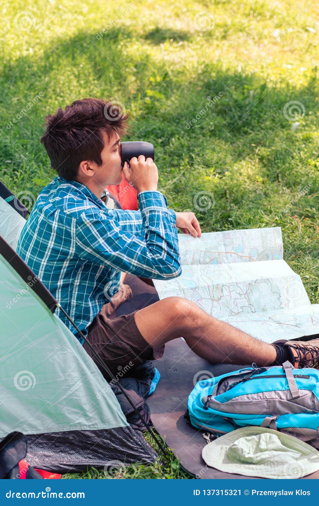 Spending a Vacation on Camping Stock Image - Image of sitting, tent ...