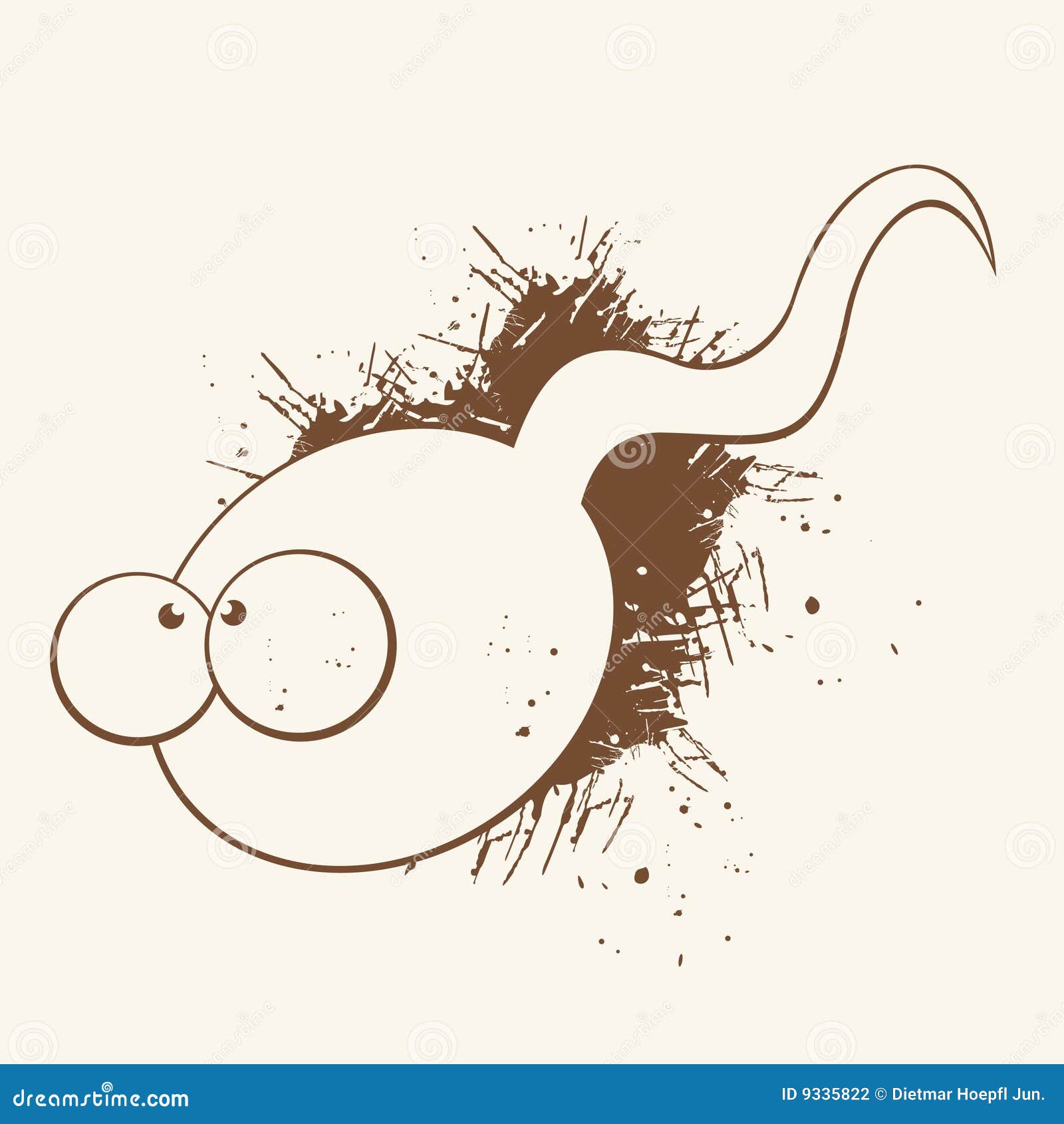 A cartoon character sperm swimming. 