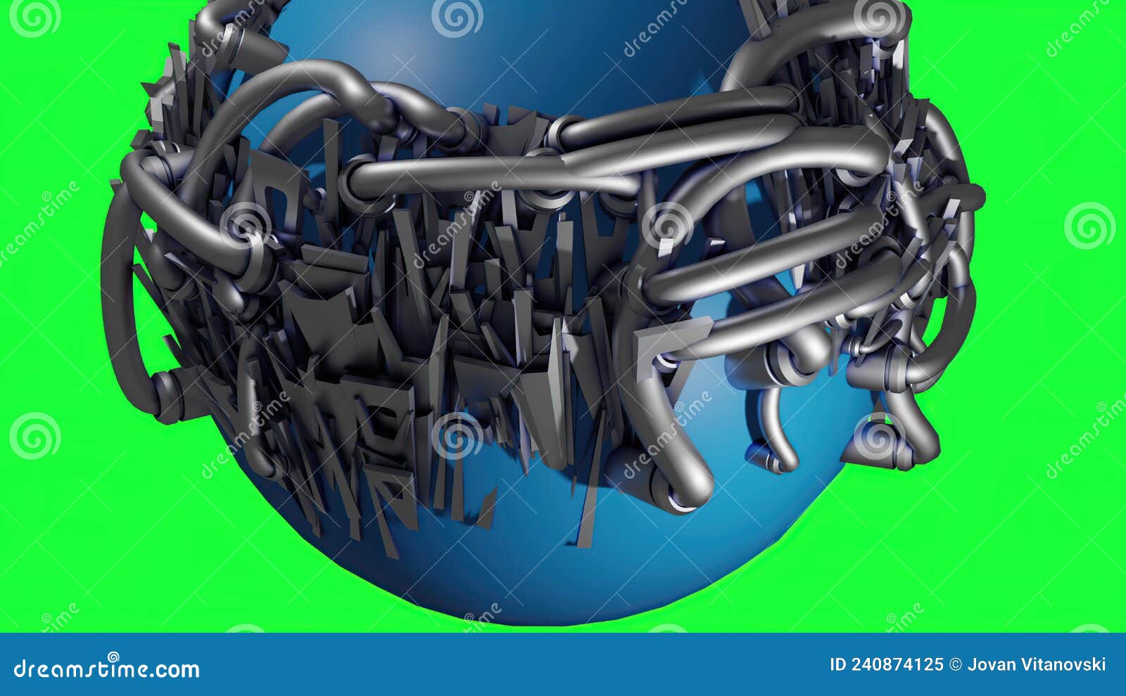 Sphere Figure with Silver Metallic Pipes on the Green Screen Stock Illustration Illustration
