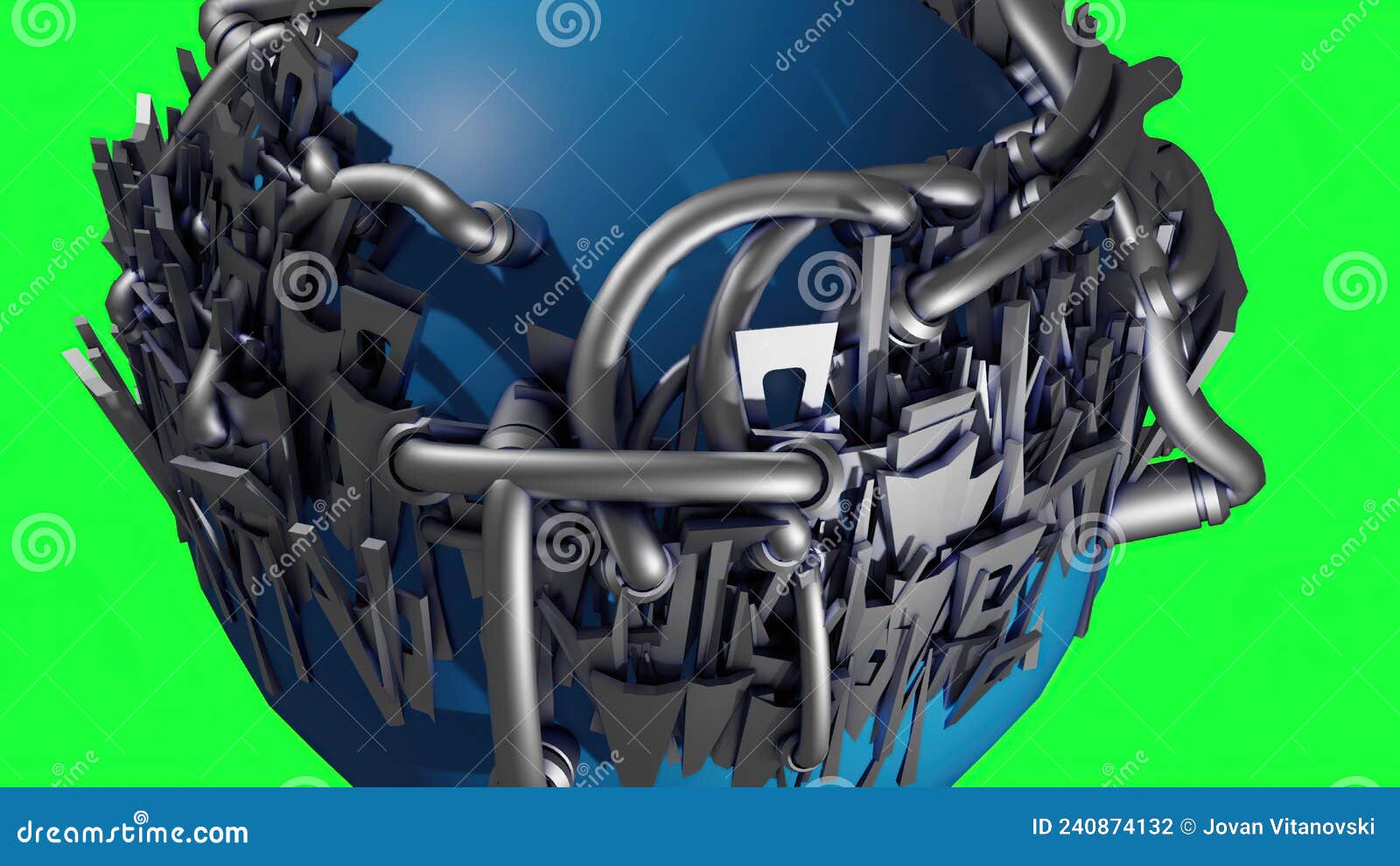 Sphere Figure with Silver Metallic Pipes on the Green Screen Stock Illustration Illustration
