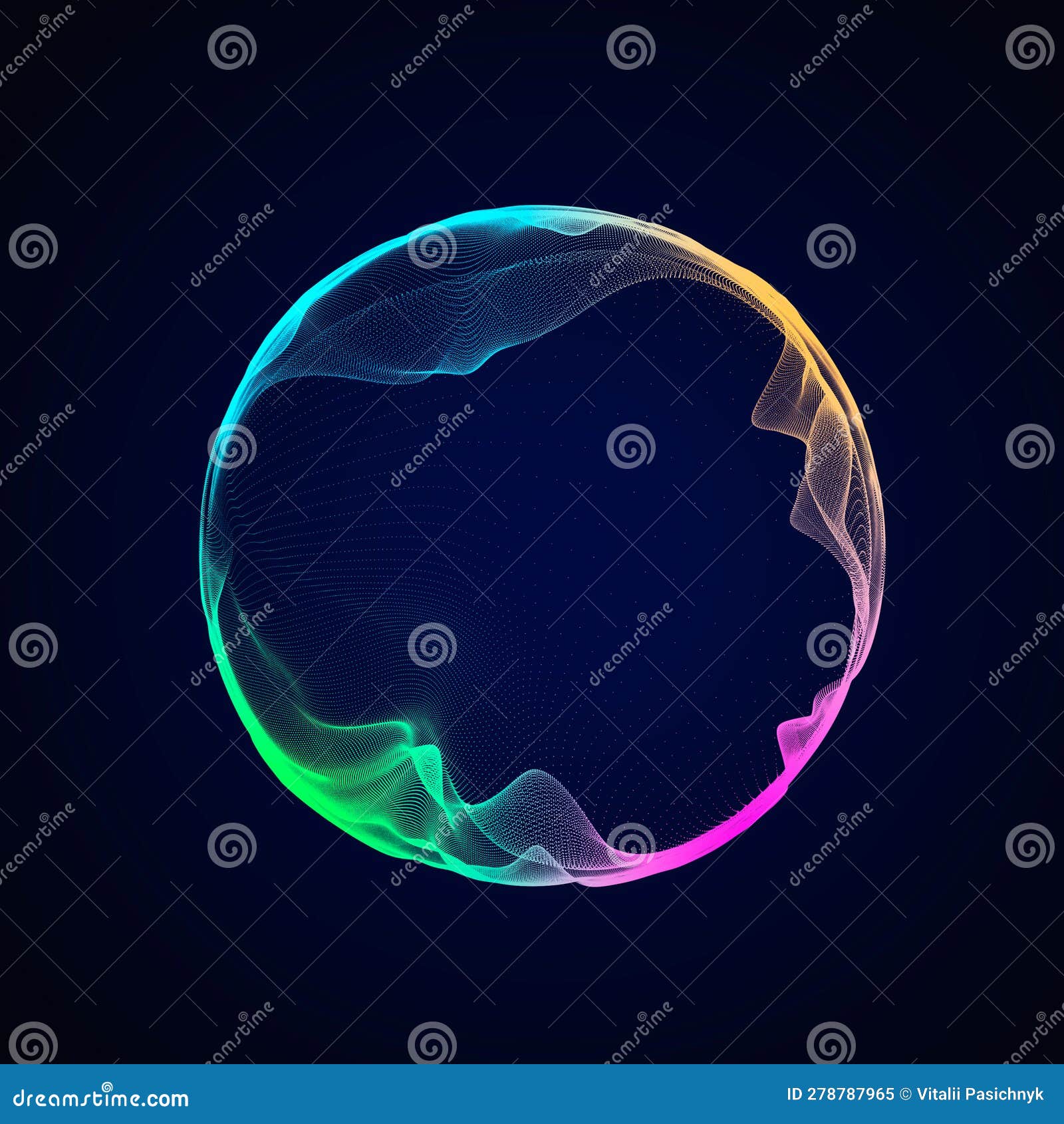 Spherical Equalizer for Music. Round Sound Wave of Particles. Musical