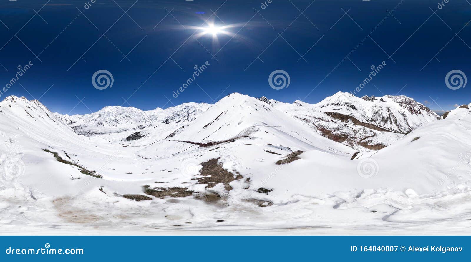 spherical panorama of the pamir mountain. spherical panorama 360 degrees 180 mountain hiker to climb a mountain of snow