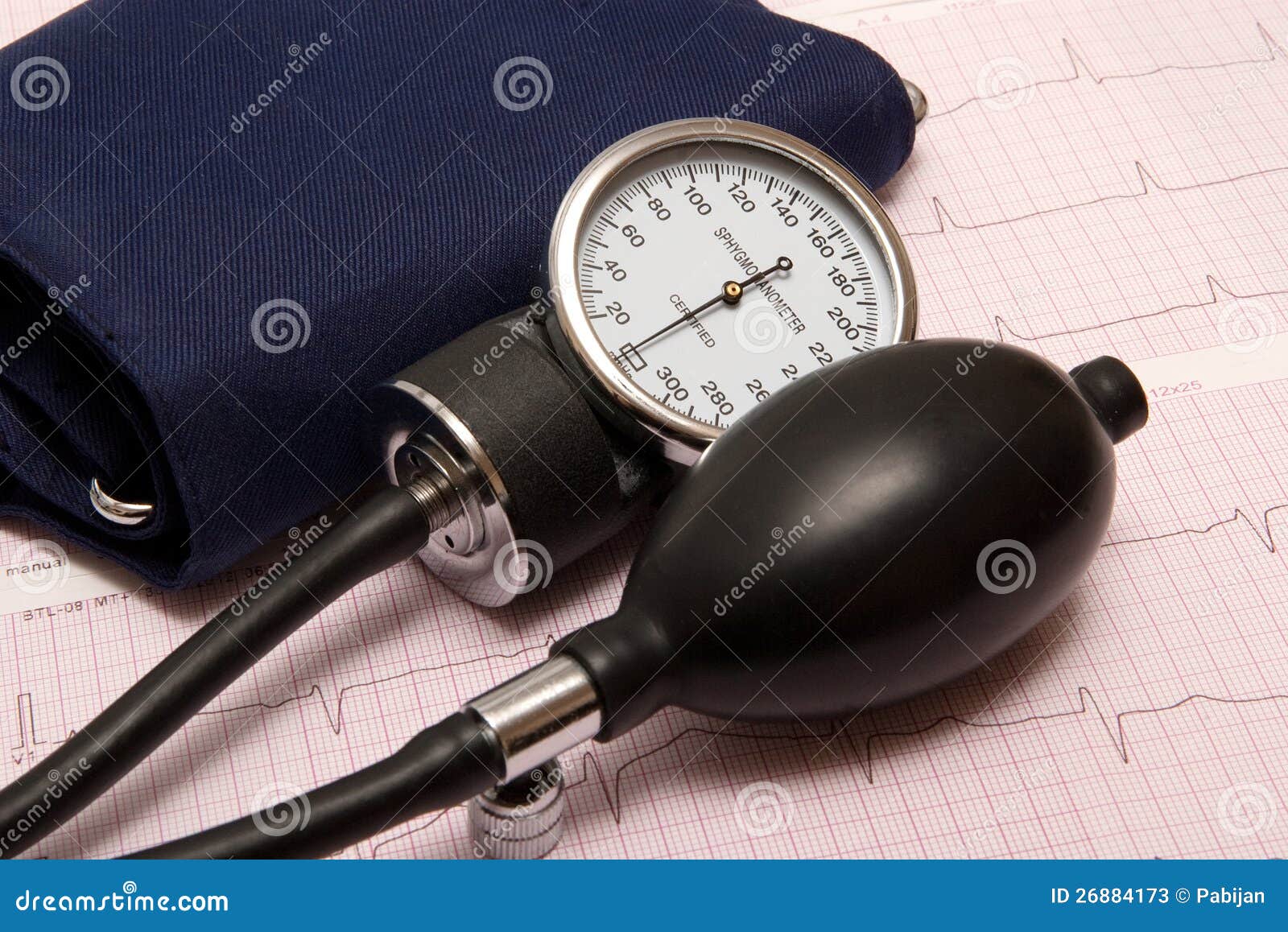Sphygmomanometer Auf ECG Diagramm Stockbild Bild von prüfung, medizin