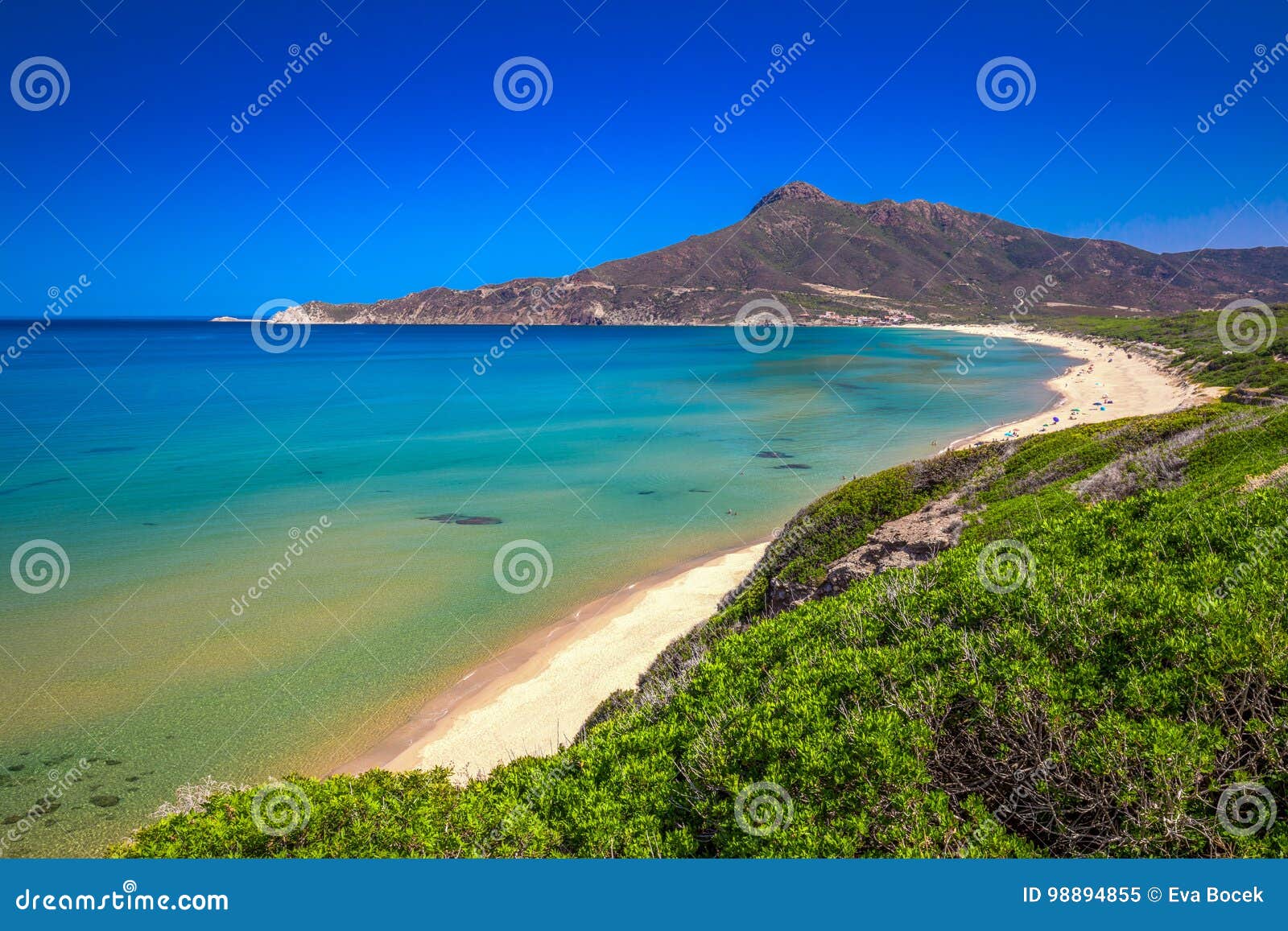 spiaggia di san nicolo and spiaggia di portixeddu beach in san nicolo town, costa verda, sardinia, italy.