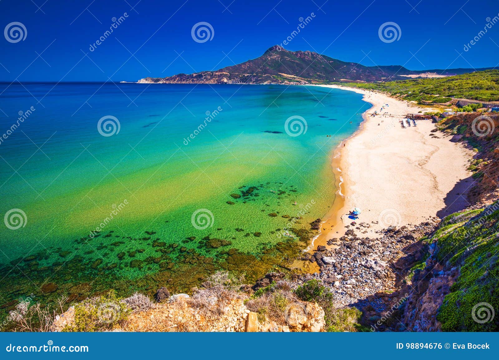 spiaggia di san nicolo and spiaggia di portixeddu beach in san nicolo town, costa verde, sardinia, italy