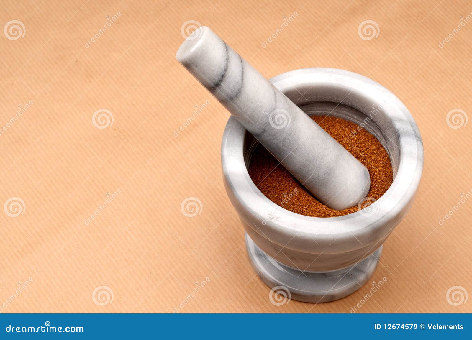 Spice in a Mortar and Pestle on Brown Stock Image Image of crushed