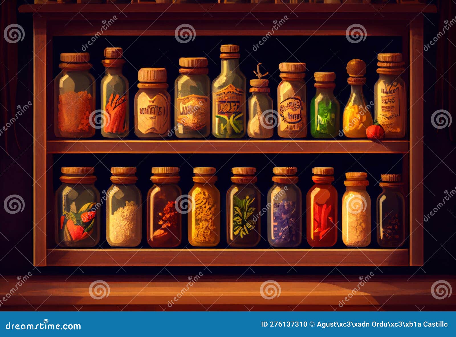 spice rack, with stacked jars. created with generative ai technology.