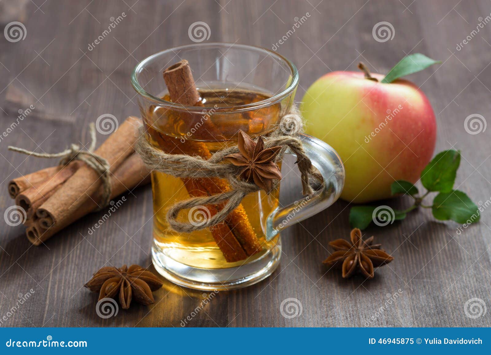 Spiced Apple Cider and Spices on a Wooden Table Stock Image Image of